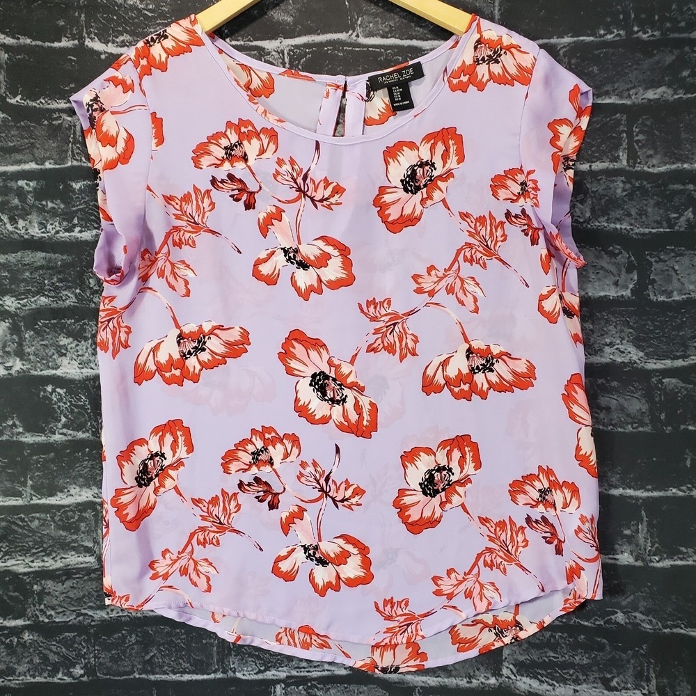 Rachel Zoe‎ Top Womens Medium Purple Red Floral Keyhole Cottagecore Preppy Boho